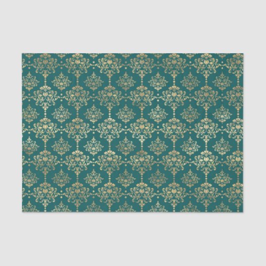 ティール（緑がかった色）及び金箔ヴィンテージ 薄葉紙 (正面)