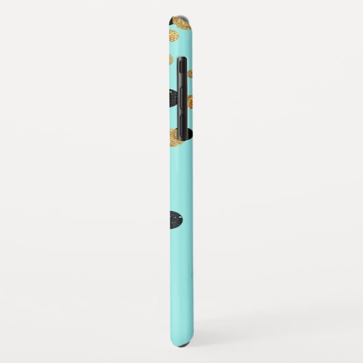 ティール(緑がかった色)及び金箔紙吹雪モノグラム Case-Mate iPhoneケース (裏面/左)