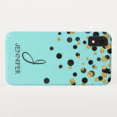 ティール(緑がかった色)及び金箔紙吹雪モノグラム Case-Mate iPhoneケース (裏面(横))