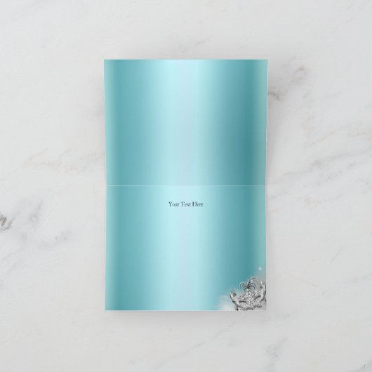 ティール（緑がかった色）及び銀の輝きの仮面舞踏会のサンキューカード サンキューカード (内部)