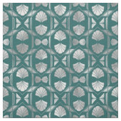 ティール（緑がかった色）及び銀アールデコシェルパターン ファブリック (見本)