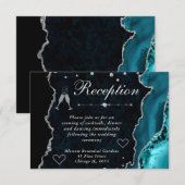 ティール（緑がかった色）及び銀フェイクグリッターアゲート披露宴 エンクロージャーカード (正面/裏面)