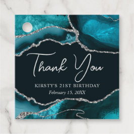 ティール（緑がかった色）及び銀フェイクグリッターアゲート誕生日 フェイバータグ