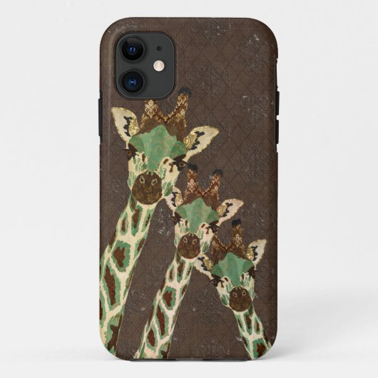 ティール（緑がかった色）及び銅のキリンのダマスク織のiPhoneの場合 Case-Mate iPhoneケース (裏面)