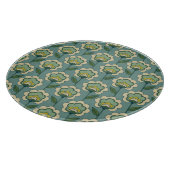 ティール（緑がかった色）及び黄色い花パターン カッティングボード (角)