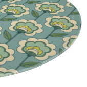 ティール（緑がかった色）及び黄色い花パターン カッティングボード (角)