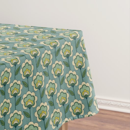 ティール（緑がかった色）及び黄色い花パターン テーブルクロス (インサイチュ)
