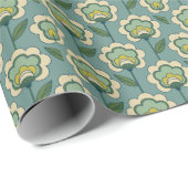 ティール（緑がかった色）及び黄色い花パターン ラッピングペーパー (ロールコーナー)