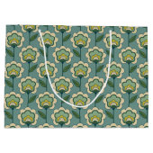 ティール（緑がかった色）及び黄色い花パターン ラージペーパーバッグ (裏面)