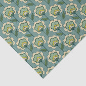 ティール（緑がかった色）及び黄色い花パターン 薄葉紙 (詳細)