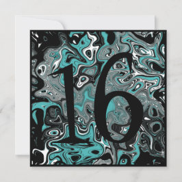 ティール（緑がかった色）及び黒のグランジな第16誕生日 招待状
