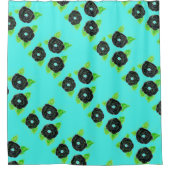 ティール(緑がかった色)及び黒花シャワーカーテン シャワーカーテン (正面)