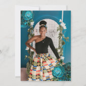 ティール（緑がかった色）合板写真卒業パーティー 招待状 (裏面)