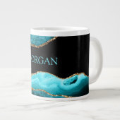 ティール（緑がかった色）名オンブラック、金ゴールド&ティール（緑がかった色）アゲート ジャンボコーヒーマグカップ (正面右)