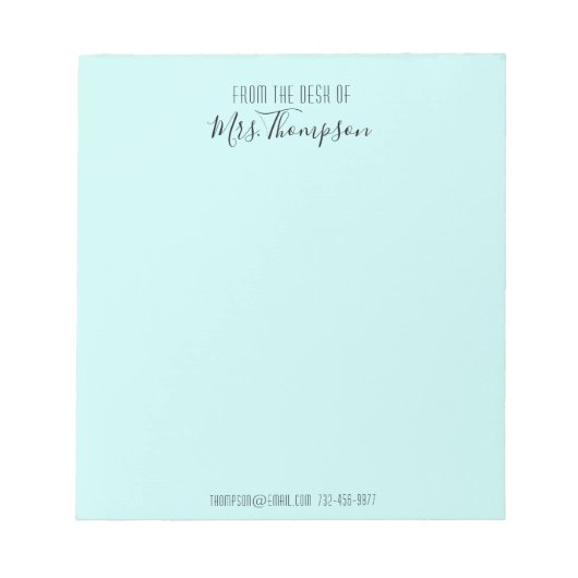 ティール（緑がかった色）名スクリプトのデスクモダンから ノートパッド (正面)