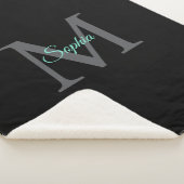 ティール（緑がかった色）名，グレーモノグラム，ブラックシェルパブランケット シェルパブランケット (3/4)