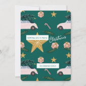 ティール(緑がかった色)図解入りの、写真付きのピンククリスマスツリーカーズホリデー シーズンカード (正面)