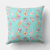 ティール（緑がかった色）夏おもしろいフラワーアイスクリームコーン – パターン クッション (裏面)