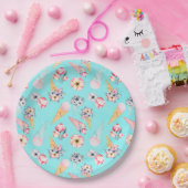 ティール（緑がかった色）夏おもしろいフラワーアイスクリームコーン – パターン ペーパープレート (パーティー)