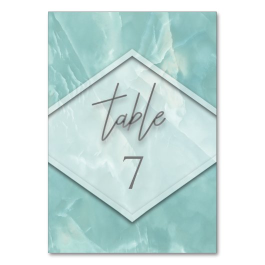 ティール（緑がかった色）大理石の幾何学的ロマンチックな書 テーブルナンバー (正面)