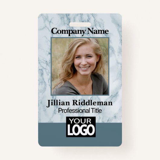 ティール(緑がかった色)大理石写真とロゴバッジ バッジ (正面)