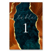 ティール(緑がかった色)大理石焼きオレンジ&金ゴールド瑪瑙テーブル番号 テーブルナンバー (裏面)