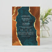 ティール(緑がかった色)大理石、焦げたオレンジと金ゴールド瑪瑙 招待状 (スタンド正面)