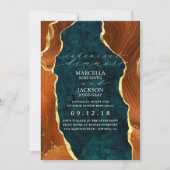 ティール(緑がかった色)大理石、焦げたオレンジ&金ゴールドアガテリハーサル 招待状 (正面)