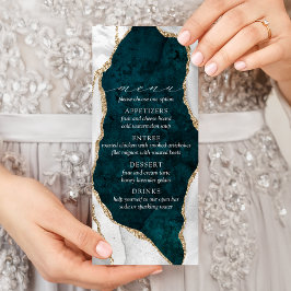 ティール(緑がかった色)大理石、白、金ゴールドアガテのメ結婚ニュー ラックカード