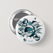 ティール(緑がかった色)女子スポーツチームのギフトバスケットボールのスター 缶バッジ (正面&裏面)