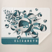 ティール（緑がかった色）女子スポーツバスケットボールのスター シェルパブランケット (正面(横))