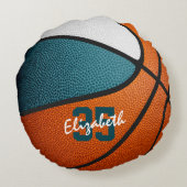 ティール(緑がかった色)女子スポーツバスケッパーソナライズされたトル ラウンドクッション (裏面)