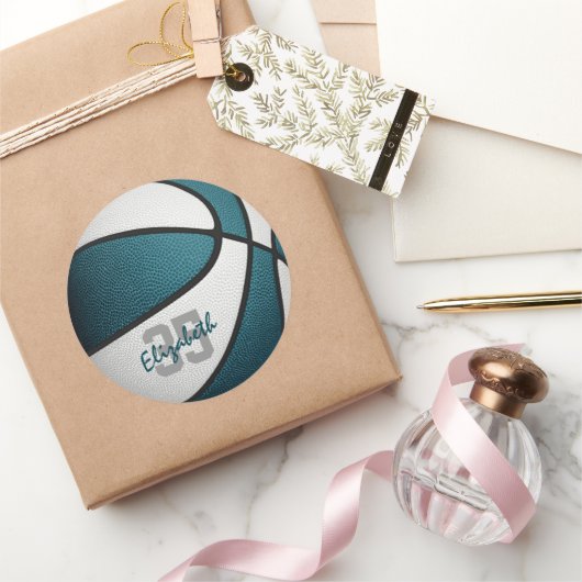 ティール(緑がかった色)女子ボーイズバスケットボールチームカラー ラウンドシール (ギフト)