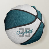 ティール（緑がかった色）女子男子スポーティなバスケットボール ラウンドクッション (裏面)