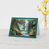 ティール(緑がかった色)妖精のための若い少女の誕生日カード カード (黄色い花)