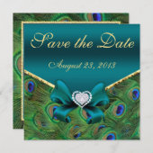 ティール(緑がかった色)孔雀の日付を保存 セーブザデート (正面/裏面)