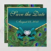 ティール（緑がかった色）孔雀の日付を保存 セーブザデート (正面/裏面)