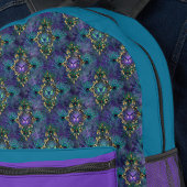 ティール（緑がかった色）孔雀の羽と紫の金ゴールドモノグラム プリントバックパック