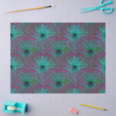 ティール(緑がかった色)孔雀の羽を紫色のデコパージュに 薄葉紙 (クラフト)