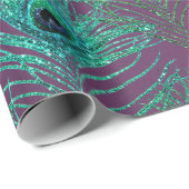 ティール（緑がかった色）孔雀の羽オンパープル ラッピングペーパー (ロールコーナー)