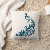 ティール（緑がかった色）孔雀はっきりしたスタイリッシュアールデコデザイン クッション (ブランケット)