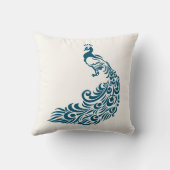 ティール（緑がかった色）孔雀はっきりしたスタイリッシュアールデコデザイン クッション (裏面)
