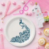 ティール（緑がかった色）孔雀はっきりしたスタイリッシュアールデコデザイン ペーパープレート (パーティー)