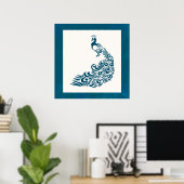 ティール(緑がかった色)孔雀はっきりしたスタイリッシュアールデコデザイン ポスター (ホームオフィス)