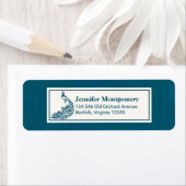 ティール(緑がかった色)孔雀はっきりしたスタイリッシュアールデコデザイン ラベル (インサイチュ)