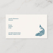 ティール(緑がかった色)孔雀はっきりしたスタイリッシュアールデコデザイン 名刺 (裏面)