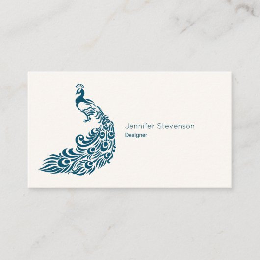 ティール（緑がかった色）孔雀はっきりしたスタイリッシュアールデコデザイン 名刺 (正面)