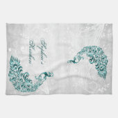 ティール（緑がかった色）孔雀キッチンパーソナライズされたタオル キッチンタオル (横)
