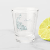 ティール(緑がかった色)孔雀パーソナライズされたショットガラス ショットグラス (裏面)