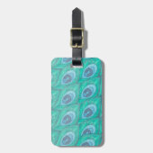 ティール（緑がかった色）孔雀フェザーパターンデザイン ラゲッジタグ (正面縦)